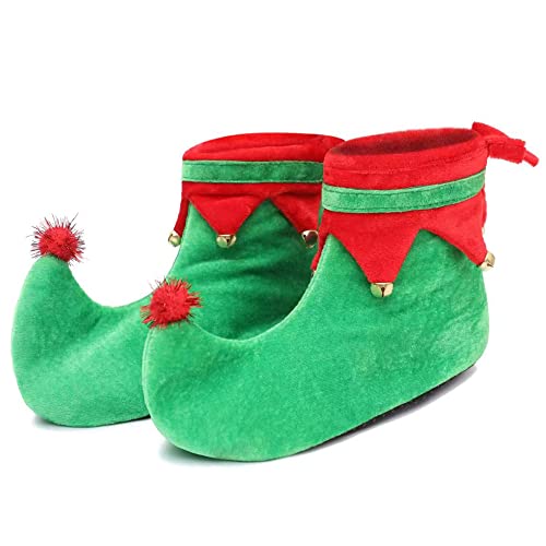 Chisander Elf Shoes, 8.26-Inch Unisex Children Red and Green Christmas Elf Shoes with Non Slip Soles for Halloween and Christmas Decorations
