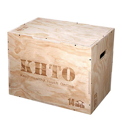 KHTO FITNESS Wood Plyometric Jump Box- 3-in-1 Wood Plyo Box for Exercise Training and Conditioning- Pre-drilled for Easy Assembling (16' x 14' x 12')
