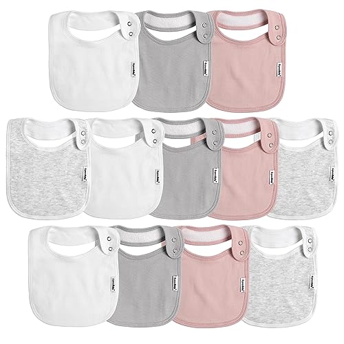 Baby Bibs with Snaps,Organic Cotton Bandana Bibs for Baby Girls, Super Soft Absorbent Snap Bibs for Newborns and Toddlers, Adjustable,Machine Washable