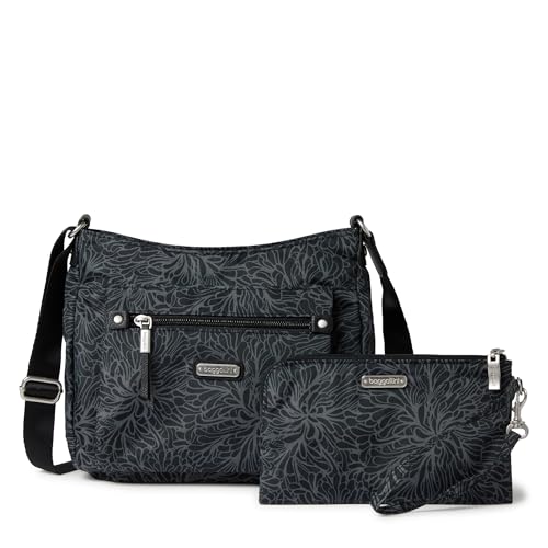 Baggallini womens Uptown Bagg with RFID Phone Wristlet, Midnight Blossom, One Size US