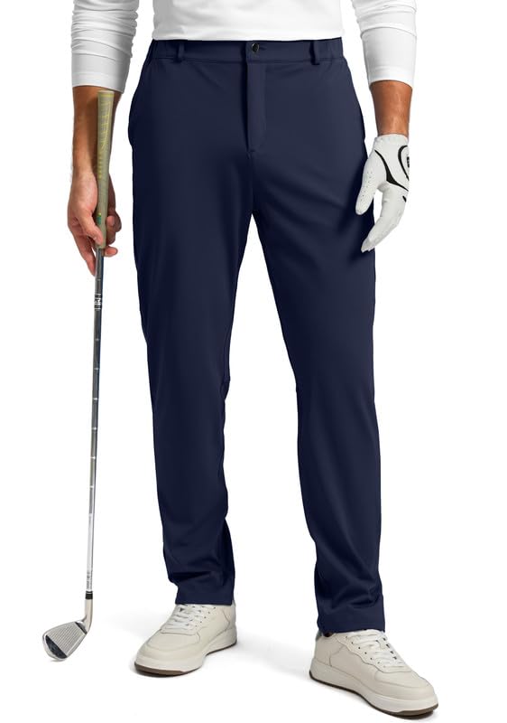 Soothfeel Men's Golf Pants with 5 Pockets Slim Fit Stretch Sweatpants Casual Travel Dress Work Pants for Men (Navy, S)
