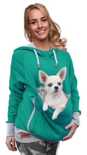 Roodie Pet Pouch Hoodie Small Pet Carrier - Dog Cat Pouch Hoodie Sweatshirt Kangaroo Pocket Holder - No Ears - Womens Fit (Turquoise, Large)