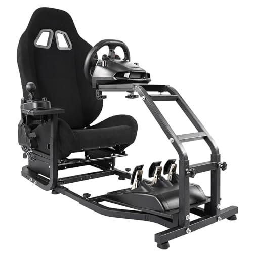 Mokapit Racing Simulator Cockpit Adjustable Sim Stand with Black Seat Compatible with PXN, Thrustmaster, Logitech G29/G920/G923 Wheel Frame Wheel & Handbrake & Pedal Not Included