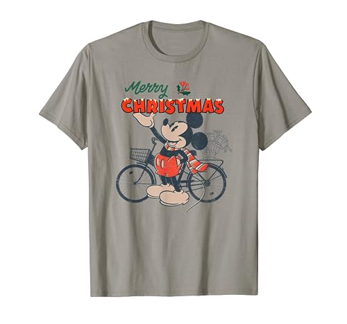 Disney Mickey Mouse Merry Christmas Bicycle Retro Distressed T-Shirt