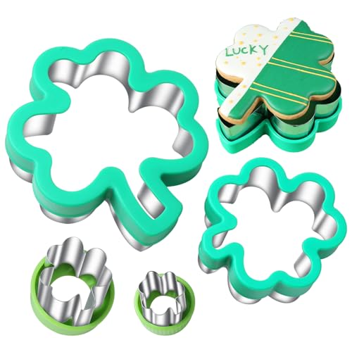 ETERSION Shamrock Cookie Cutters 4 Pieces Cookie Cutters 4 Sizes St Patricks Day Cookie Cutters