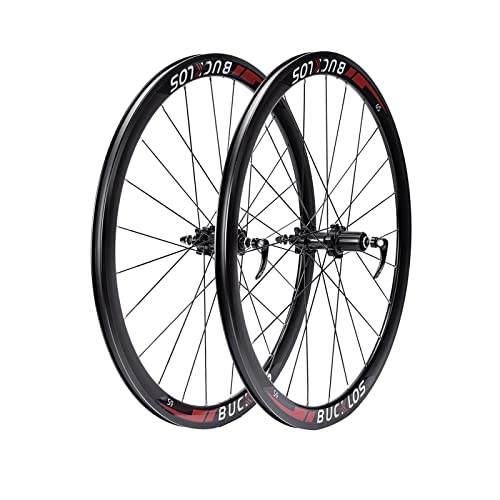 BUCKLOS 700C Road Bike Wheelset Disc/Rim Brake with Carbon Hub, 40mm Depth Road Bike Wheels Support 8/9/10 Speed, Clincher 18-25c 700c Bike Wheel Thru Quick Release/24H Spokes