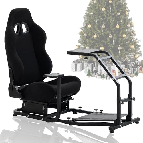 Gazzyt Sim Racing Cockpit Stand with Black Racing Chair Adjustable Shift Lever fit for Logitech Thrustmaster, G27 G29 G920 T300 T300RS T248, Racing Simulator Cockpit without Wheel Pedal and Shifter