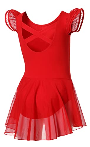 DIPUG Ballet Leotards for Girls Toddler Dance Leotard Halloween Christmas Flutter Sleeve and Criss-Cross Back Red Size 4-6