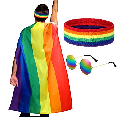 SATINIOR LGBTQ Gay Lesbian Pride Rainbow Set, Rainbow Pride Cape Headband Sunglasses for Festivals Party Celebration and Daily Wear