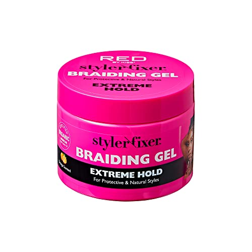 Red by Kiss Braiding Gel Extreme Hold Styler Fixer for Box Braids & Cornrows, Hydrating, Conditioning, Long-Lasting Frizz Control, 4C Moisturizing, Nourishing High Shine, No Flake (6 fl. oz.)