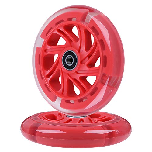 AOWISH 120mm Light-up Scooter Wheels Pair 120mm X 24mm Scooters LED Flash Front Wheels Replacement w/Bearings ABEC-9 for Micro Kickboard, 3-Wheeled Push Scooters (Red)