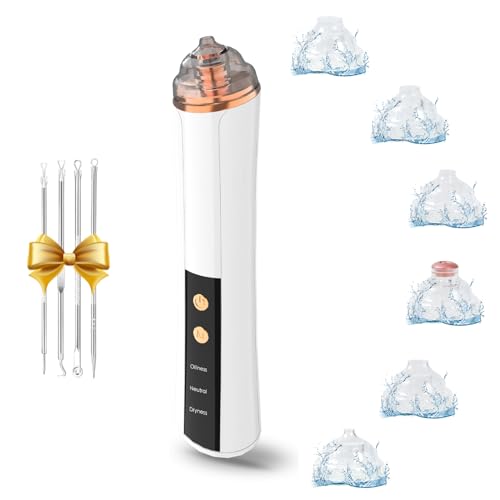 Newest Blackhead Remover Pore Vacuum,Facial Pore Cleaner-6 Suction Power,3 Adjustable Suction Levels,USB Rechargeable Blackhead Vacuum Kit Electric Acne Extractor Tool for Women & Men (White)