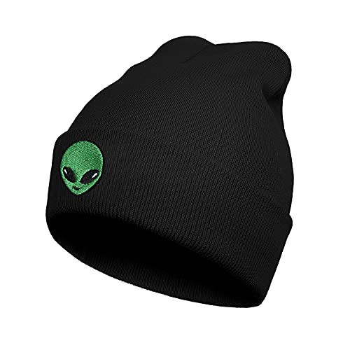 Koesnbre Black Alien Hip Hop Embroidered Beanie Hats for Men Women-Winter Warm Stretchable Fashion Knit Cuffed Beanie Hat