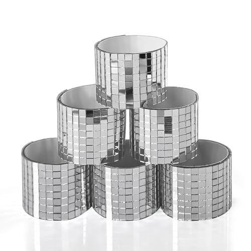 Art3dwallpanels 6 Pack Self-Adhesive Glass Mirror Mosaic Tiles 2364 Pieces Small Square Mirror Tiles Sticker for DIY Craft Decoration, Disco Ball Sliver