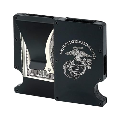 USMC RFID Blocking Front Pocket Minimalist Wallet | Marine Corps Credit Card Holder Money Clip for Men | Disabled USMC Vet Owned SMALL Business