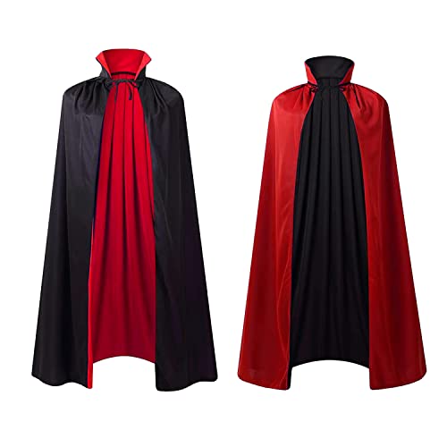 55' Stand Collar Reversible Cloak Masquerade Cape Costume, Black and Red (59'/150cm, Black and Red)