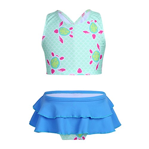 TIAOBU Girls Halter Polka Dots Tankini Summer Beach Ruffle Brief Skirt Swimsuit (4-5) Black