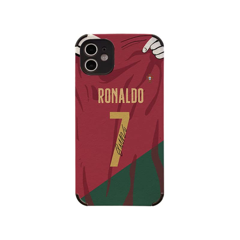 Cool Ronaldo Soccer Phone Case for iPhone 12 Case, Creative Jersey Shock Absorption, Soft Skin Frame Support Black Phone Case for Teen Girls and Boys, Women and Men(r,12)