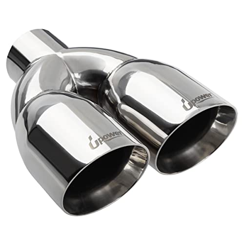 Upower 2.5 Inch Inlet 2x3.5' Outlet 9.5' Overall Length Polished Stainless Exhaust Tailpipe Tips Weld-On Duo Layer Angle Exhaust Tip for Car Truck