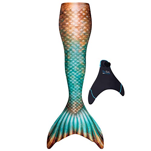 Fin Fun Limited Edition Mermaid Tail for Swimming for Women, Teen and Adults with Monofin, X-Small, Bronze Emerald