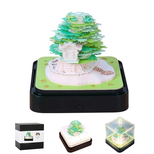 MACTANO 3D Art Calendar Memo Pad 2024, Creative Timepiece Calendar Sakura Tree Rip Away Paper Carving Sticky DIY Note Green