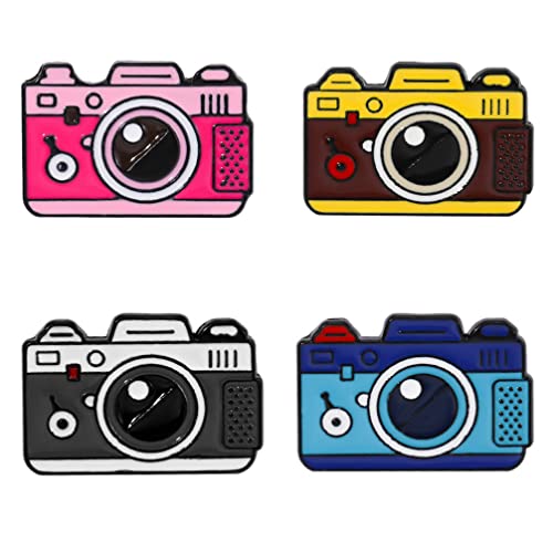 ulricar 4pcs Creative Cartoon Camera Brooch Fashion Enamel Pin Photography Alloy Badges Outdoor Travel Brooch Bag Clothes Hat Decoration for Men Women Girls Kids Gift