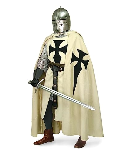 Beotyshow Medieval Crusader Cloak Templar Knight Hooded Robe Renaissance Warrior Hospitaller Knights Cape Halloween Costume Beige