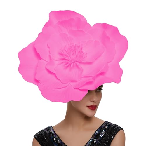 Fascinators for Women Church Derby Hat Organza Cocktail Tea Party Large Flower Flamboyant Headband Vintage Fashion Hairband Headwear Fascinators for Tea Party (Hot Pink)