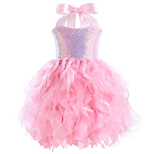 leegleri Pink Tutu Dress for Girls Tulle Party Playing Dress Up for Little Girl Sequin Princess Gift Costume Outfit for Kids 8T