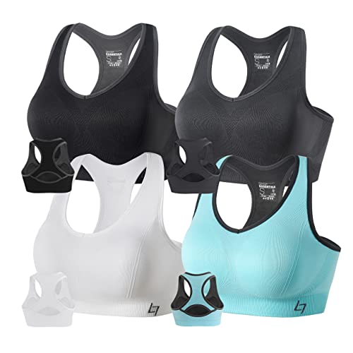 FITTIN Racerback Sports Bras - Padded Seamless High Impact Support For Yoga Gym Workout Fitness With Removable Pads S, S(Fit for 30A 30B 30C 32A 32B 32C), 4-pack, Multicolor