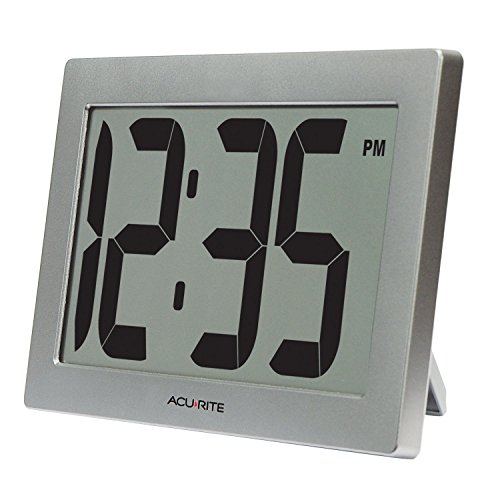 AcuRite 75102RM 9.5' Large Digital Clock with Intelli-Time Technology,Siliver,6-inch height x 9.5-inch width x 1.8-inch depth