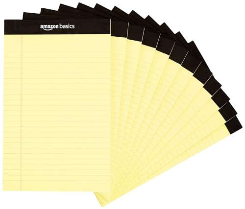 Amazon Basics Narrow Ruled Lined Writing Note Pad, 5 inch x 8 inch, Canary, 12 Count ( 12 Pack of 50 )