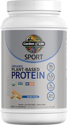 Organic Vegan Sport Protein Powder, Vanilla - Probiotics, BCAAs, 30g Plant Protein for Premium Post Workout Recovery - NSF Certified, Keto, Gluten & Dairy Free, Non GMO - Garden of Life - 19 Servings