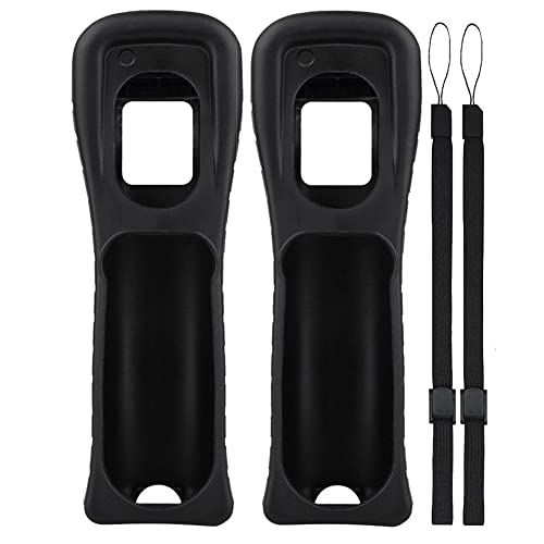 Lactivx 2X Wii Silicone Case Cover with Wrist Strap for Wii Remote Controller (Black)