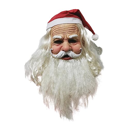Maooye Christmas Santa claus Mask, Realistic Latex Mask Full Over Head Masks with Red Santa Hat and Beard Overhead