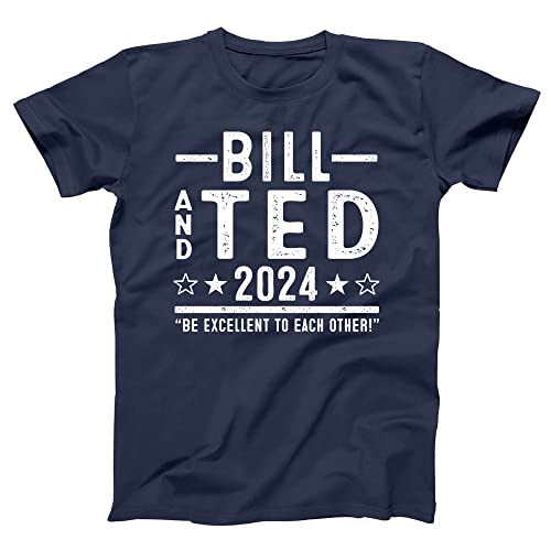 Donkey Tees Bill and Ted 2024 - Funny Retro Comedy 80s Movie Humor Mens Shirt Medium Navy