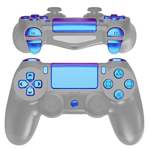 eXtremeRate Chameleon Purple Blue Classical Symbols Custom Replacement Full Set Buttons for ps4 Slim Pro CUH-ZCT2 Controller - Compatible with ps4 DTFS LED Kit - Controller NOT Included