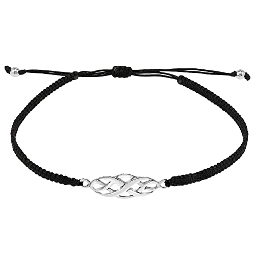AeraVida Celtic Infinity Knot Rope Sterling Silver Charm on Black Adjustable Bracelet