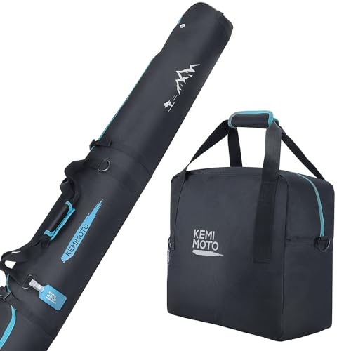 KEMIMOTO Ski Bag and Boot Bag Combo, Snowboard Bag Padded Ski Bags for Air Travel, Snow Ski Bags Fit Skis Up to 200cm, Ski Double bag Combo