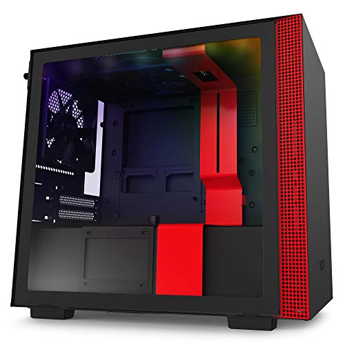 NZXT H210i - CA-H210i-BR - Mini-ITX PC Gaming Case - Front I/O USB Type-C Port - Tempered Glass Side Panel Cable Management - Water-Cooling Ready - Integrated RGB Lighting - Black/Red