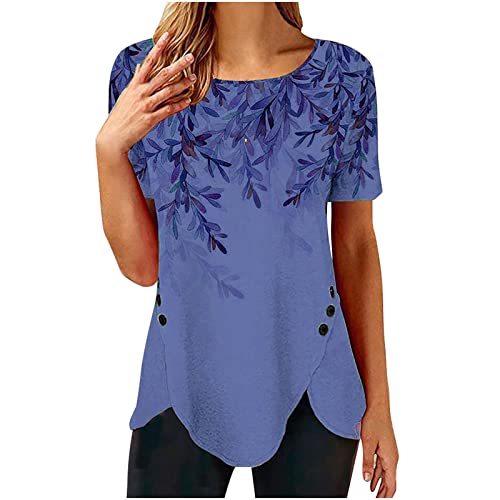 Ceboyel Womens 2023 Floral Print Summer Tops Dressy Trendy Shirts Short Sleeve Casual Blouses Trendy Ladies Clothes Short Sleeve Blouses for Women Purple 2X
