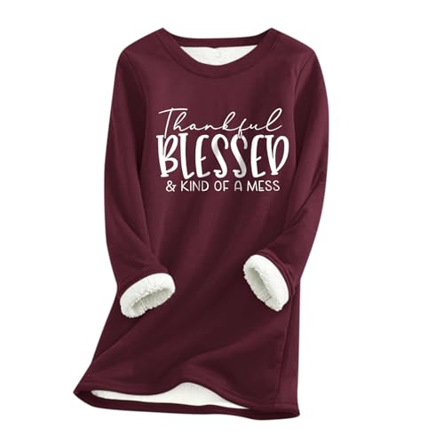 Fall Crewneck Sweatshirt Women Oversized Hoodie for Women Light Hoodies for Women Heated Shirt Women Heated Sweatshirt Pact Clothing Cool Clothes（Wine,Small）