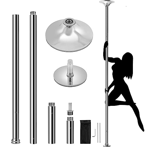 Yaheetech Dancing Pole Portable 45mm Spinning Static Dance Pole Height Adjustable 7ft-9ft for Home/Club Wegiht Capaity 500lbs Silver
