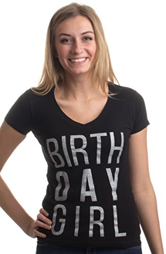 Birthday Girl | Cute Sexy Cool B-Day Bar Crawl Party Ladies' Deep V-Neck T-Shirt-(Black,L)