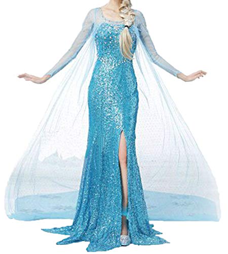 Princess Dress Women Girls Fancy Party Dress Up Halloween Cosplay Costume Large Blue
