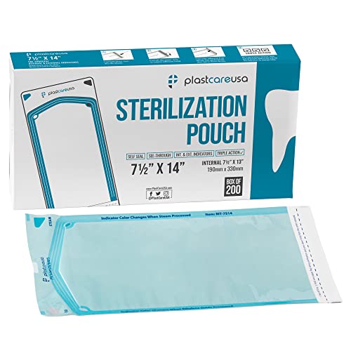 200 7.5 X 13 Self Sterilization Pouches for Dental Offices, Autoclave Sterilizer Bags Pouch for Dentist Tools, for Cleaning Tools, 200 Pouches Per Box, 1 Box of Paper Blue Film