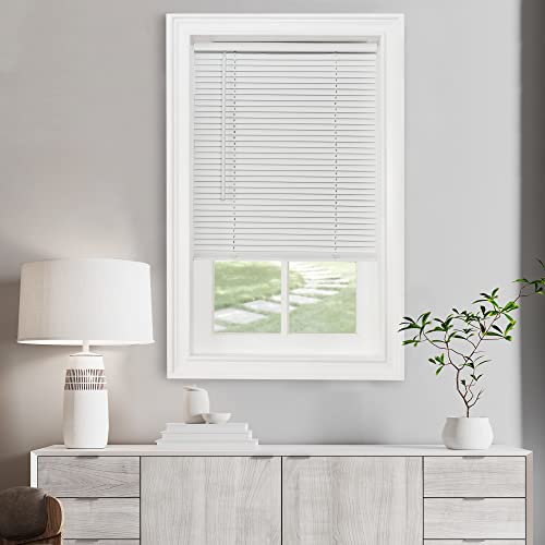 Cordless Light Filtering Mini Blind - 26 Inch Width, 64 Inch Length, 1' Slat Size - Pearl White - Cordless GII Morningstar Horizontal Windows Blinds for Interior by Achim Home Decor