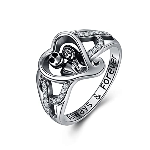 ONEFINITY Jack and Sally Ring Sterling Sliver Nightmare Gifts Jack Nightmare Jewelry Skull Jewelry Birthday Christmas Gifts for Women Girlfriend Couple