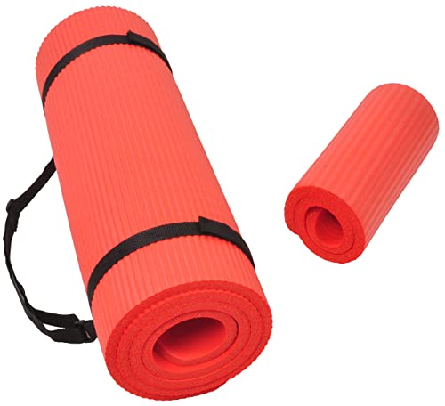 BalanceFrom All Purpose 1/2-Inch Extra Thick High Density Anti-Tear Exercise Yoga Mat and Knee Pad with Carrying Strap, Red