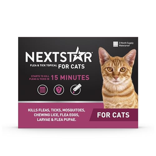 NEXTSTAR Flea and Tick Prevention for Cats, Repellent, Treatment, and Control, Fast Acting Waterproof Topical Drops for Cats Over 3.5 lbs, 3 Month Dose